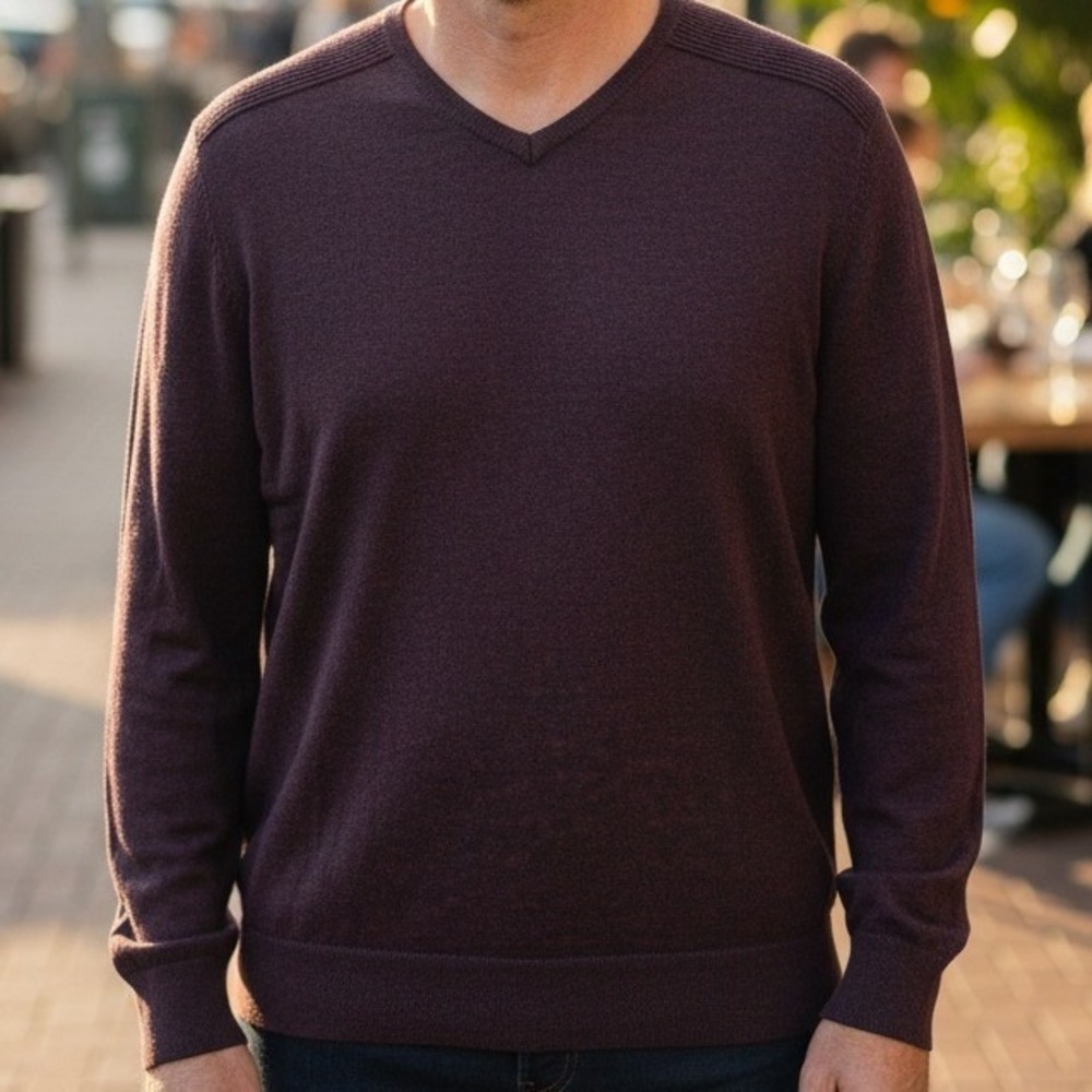 Marc Anthony Mens Burgundy V-Neck‎ Luxury Blend Slim Fit Sweater XL Tall